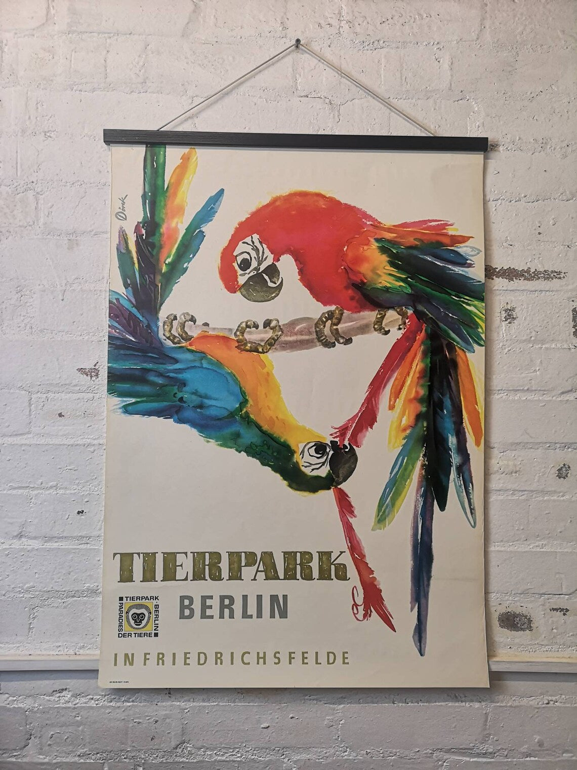 Vintage 1960s Tierpark Berlin Original Zoo Poster Advertising Of Macaw Parrots