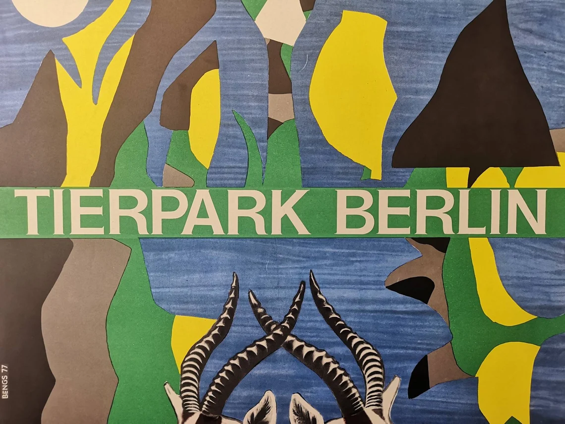 Vintage 1970s Tierpark Berlin Original Zoo Poster Advertising Of An Anteloppe