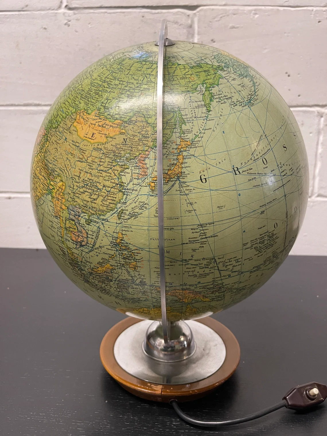 Globe lumineux vintage en verre par Jro Globus, Allemagne 1960
