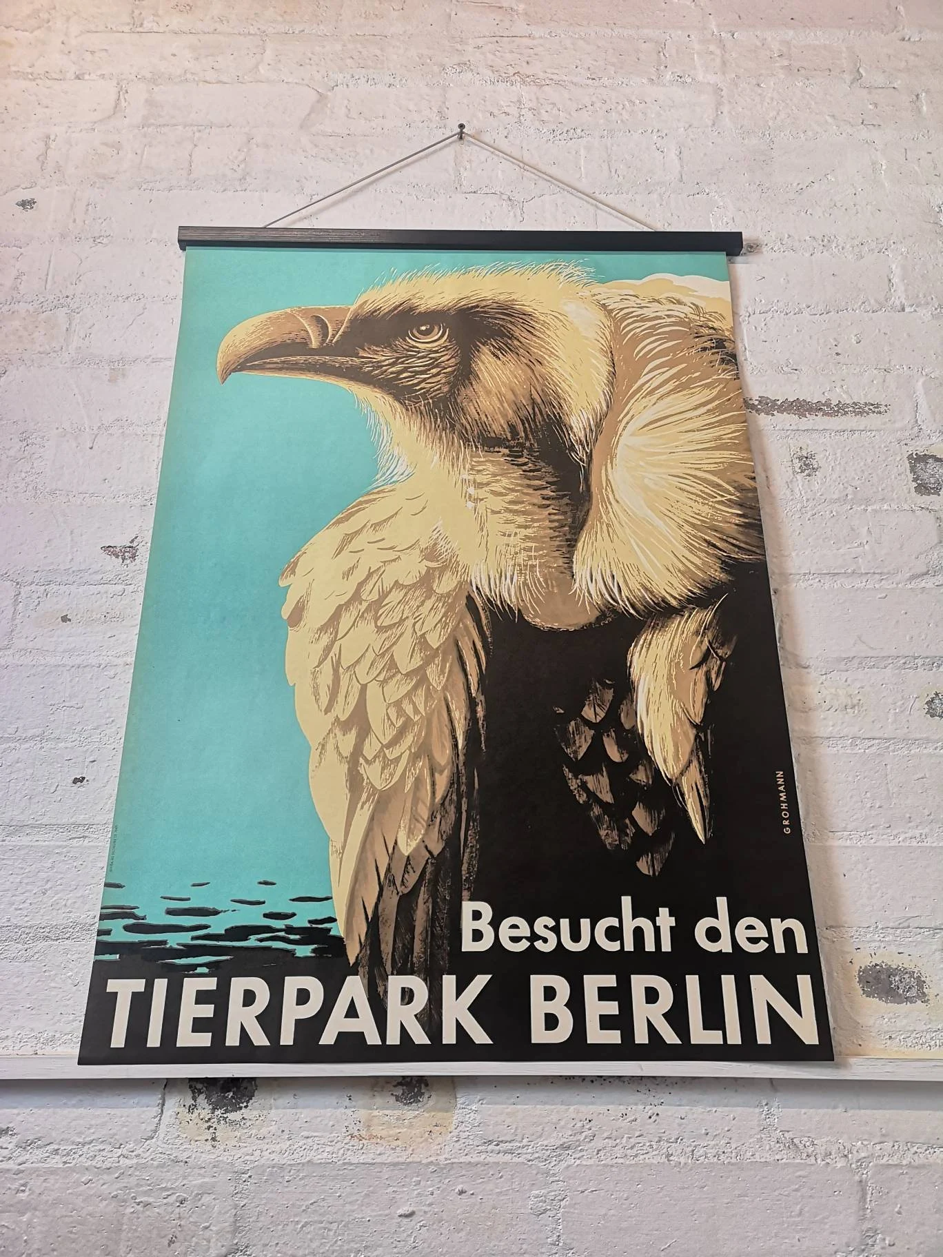 Vintage 1960s Tierpark Berlin Original Zoo Poster Advertising Of A Vulture