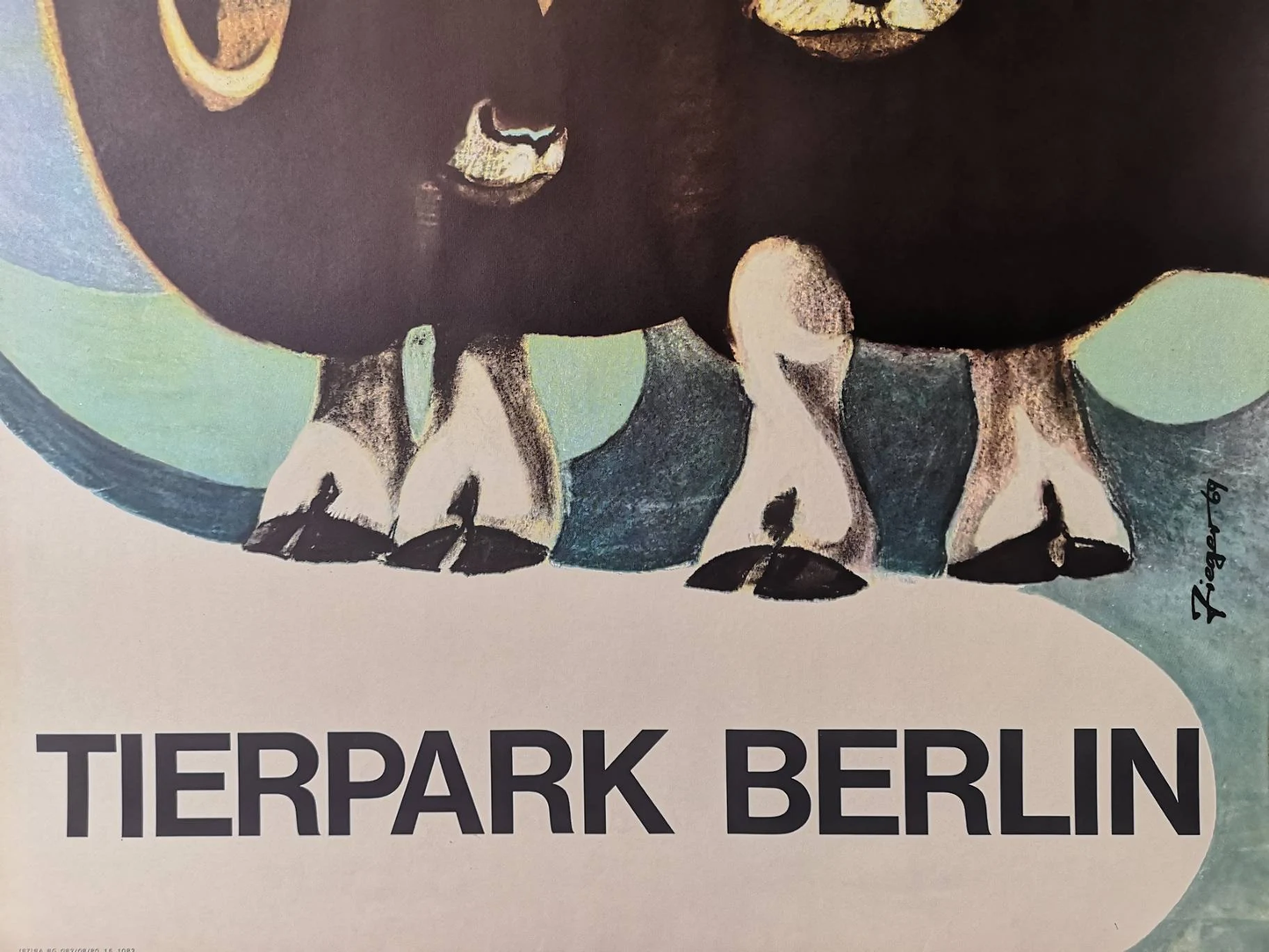 Vintage 1960s Tierpark Berlin Original Zoo Poster Advertising Of A Pair Of Musk Oxen