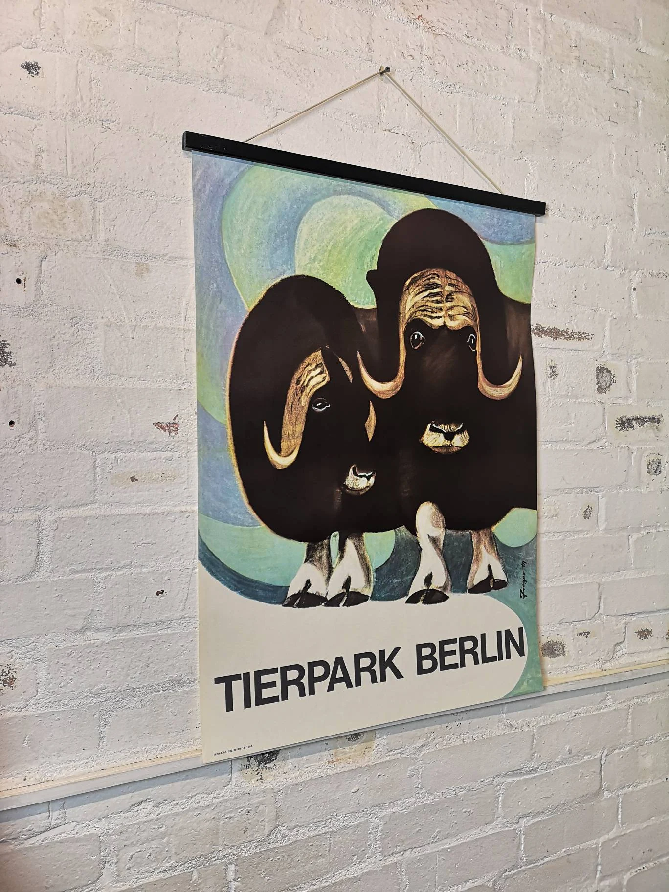 Vintage 1960s Tierpark Berlin Original Zoo Poster Advertising Of A Pair Of Musk Oxen