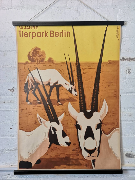 Vintage 1980s Tierpark Berlin Original Zoo Poster Advertising Of A Herd Of Ibex Celebrating 30 Years