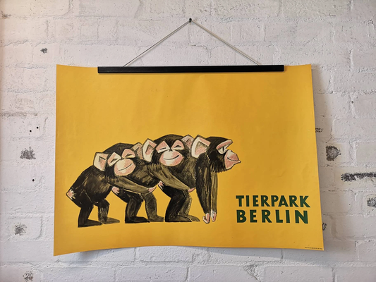 Vintage 1970s Tierpark Berlin Original Zoo Poster Advertising Of Baby Chimpanzees
