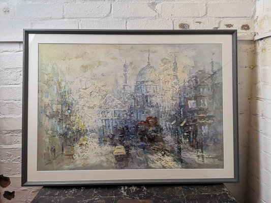 Framed Oil Painting On Canvas St Pauls London Signed T Hendricks Circa 1960s