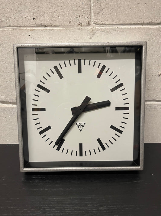 Czech Industrial 1960s Square Factory Clocks By Pragotron